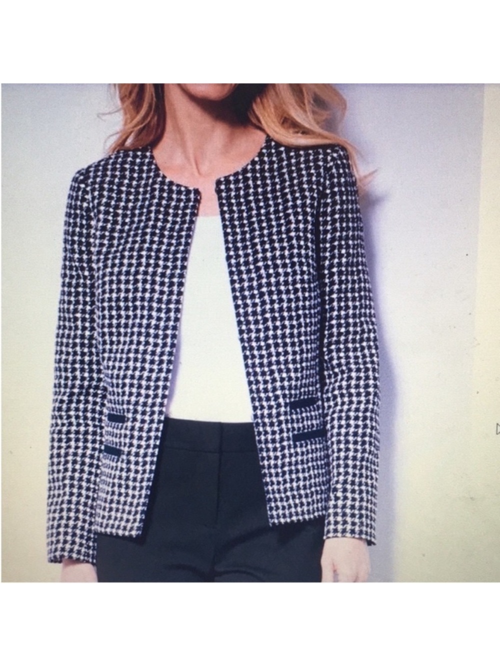 Talbots Black White Houndstooth Tweed Hook & Eye Front Jacket. 12. NWT. $179!
